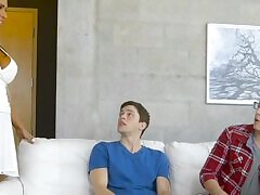 Huge boobs MILF fucks handsome teen guy